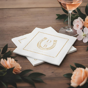 Serviettes Avec Dorure Cadre Rustique Monogramme de Fers à Cheval Occiden