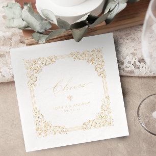 Serviettes Avec Dorure Cadre Vintage Or Élégant Mariage Acclamations