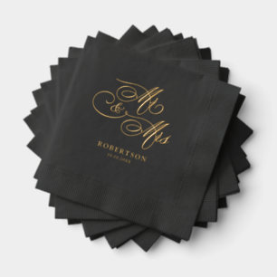 Serviettes Avec Dorure Calligraphie moderne or intemporel et mariage noir