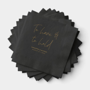 Serviettes Avec Dorure Calligraphie moderne Vows Mariage Black Gold