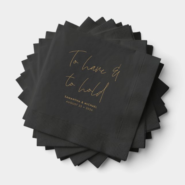 Serviettes Avec Dorure Calligraphie moderne Vows Mariage Black Gold (Insitu (empilé))