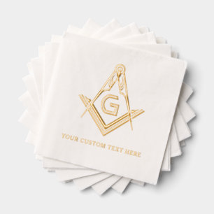 Serviettes Avec Dorure Carré maçonnique personnalisé et Compass Real Gold