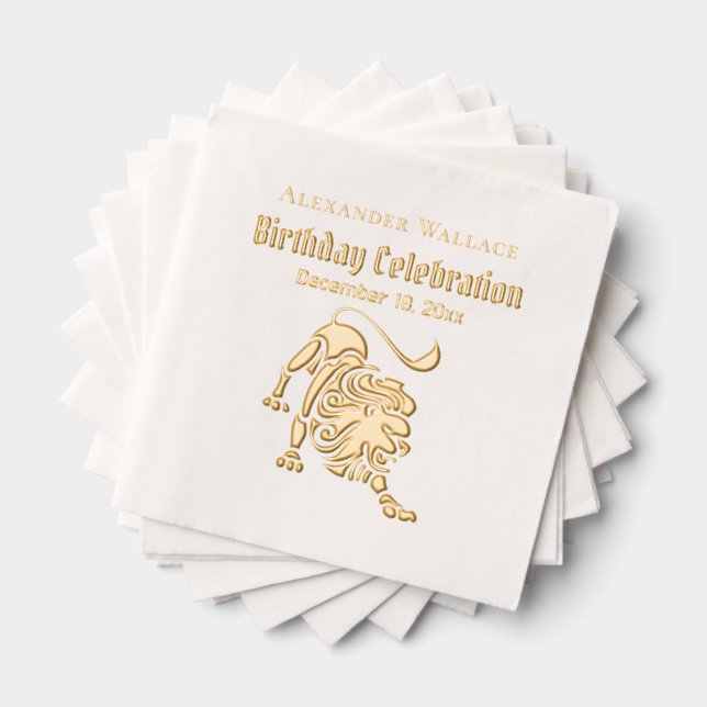 Serviettes Avec Dorure Célébration de fête d'anniversaire du Lion qui rod (Insitu (empilé))