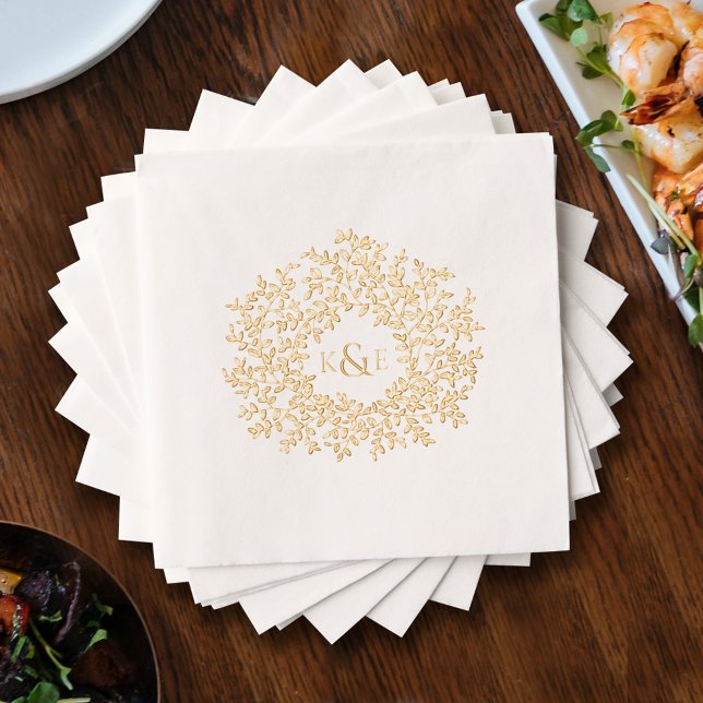 Serviettes Avec Dorure Cercle d'or mariage feuille monogramme personnalis (Créateur téléchargé)