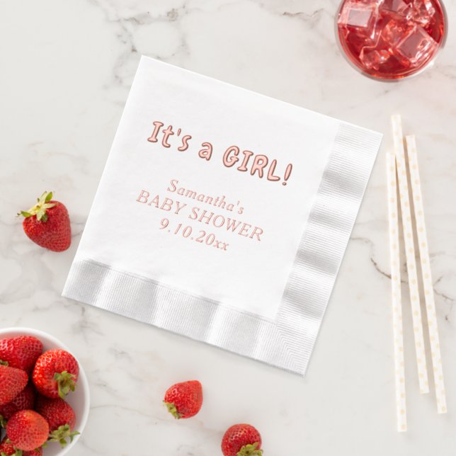 Serviettes Avec Dorure C'est une fille Baby Shower Nom (Insitu (Fraise))
