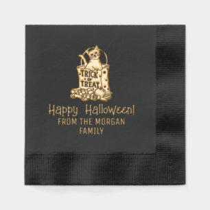 Serviettes Avec Dorure Chat en Trick Treat Bag Happy Halloween Wish Nom