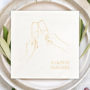 Serviettes Avec Dorure "Cheers" Champagne personnalisé pour fête dessiné 