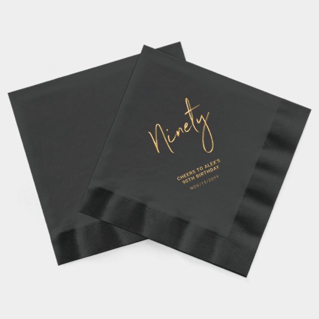 Serviettes Avec Dorure Cheers Ninety | Fête Moderne d'Anniversaire pour A (Verso)