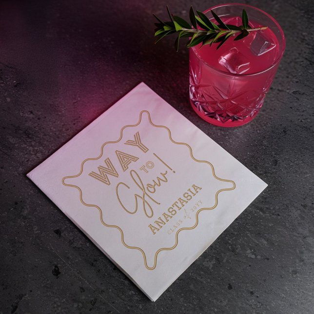 Serviettes Avec Dorure Chemin de l'éclair Script Retro Wavy Graduation Pa (Way to Glow Script Retro Wavy Graduation Party Foil Napkins)
