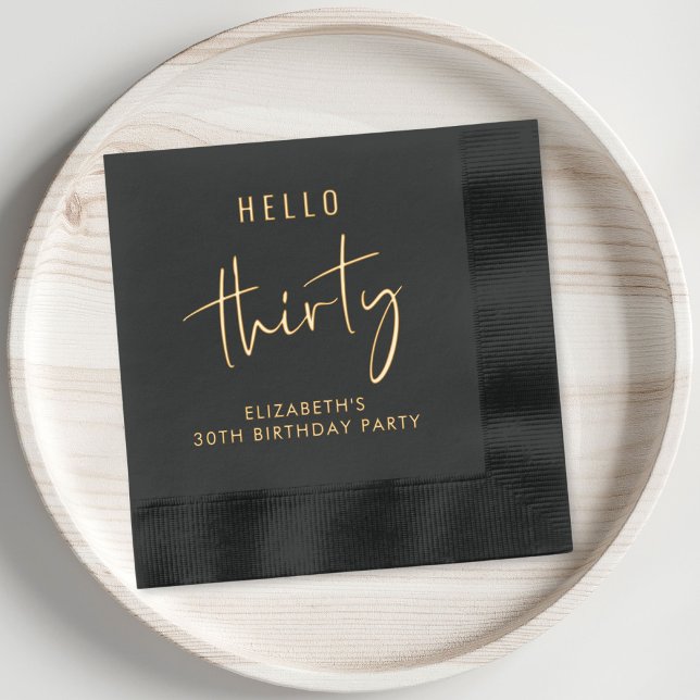 Serviettes Avec Dorure Chic 30e fête d'anniversaire (Elevate your 50th birthday party decor with these chic black and gold foil napkins)