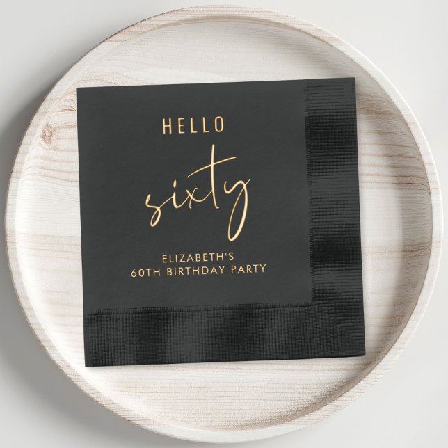 Serviettes Avec Dorure Chic 60e fête d'anniversaire (Elevate your 60th birthday party decor with these elegant black and gold foil napkins)