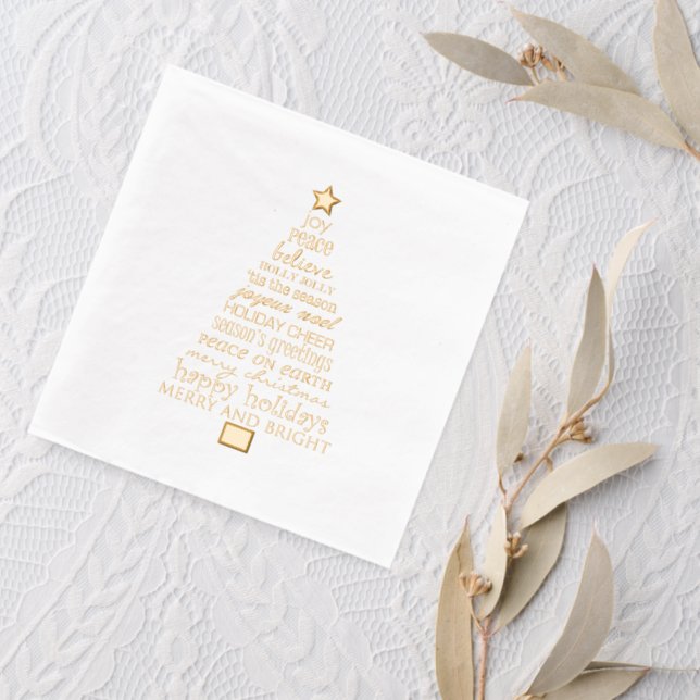 Serviettes Avec Dorure Chic Joyeux Arbre de Noël Mots (Insitu (mariage 2))