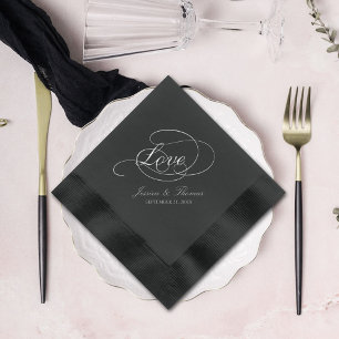 Serviettes Avec Dorure Chic Typographie Love Script Mariage