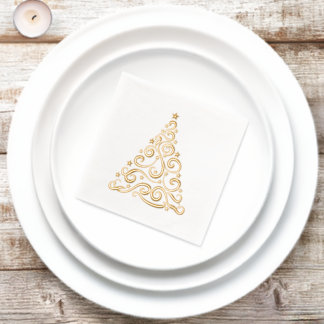 Serviettes Avec Dorure Christmas Swirls and Stars Tree Elegant