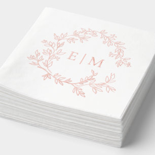 Serviettes Avec Dorure Cimier feuillus moderne Monogramme Mariage Rose or
