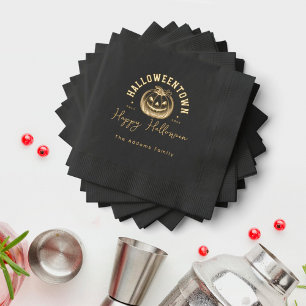 Serviettes Avec Dorure Citrouille Jack-o'-lantern Black Halloween Party