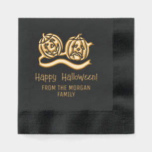 Serviettes Avec Dorure Citrouilles souriantes et renfrognées Joyeux Hallo