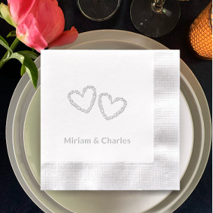 Serviettes Avec Dorure Coeur élégant personnalisé 25e anniversaire Argent