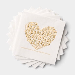 Serviettes Avec Dorure Cœur Fantaisiste Calligraphie Bonne Action de Grâc