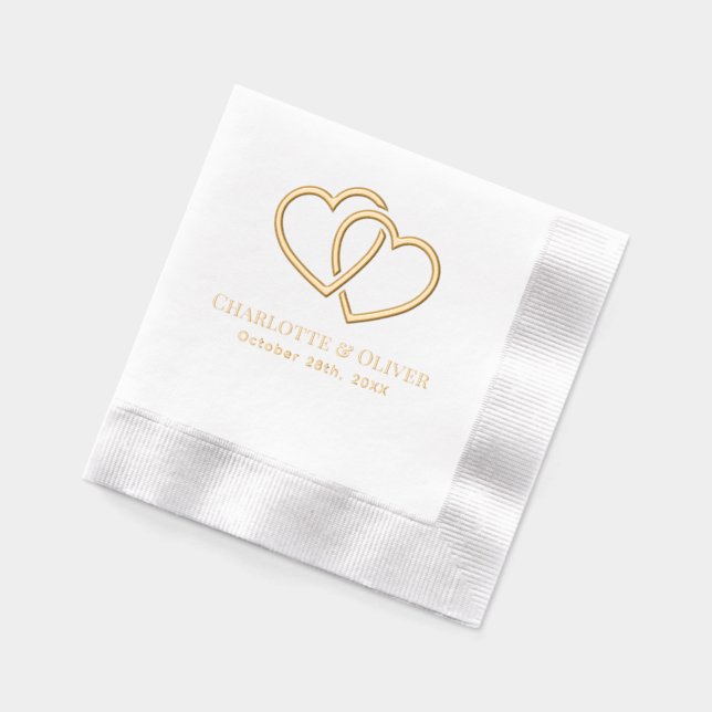 Serviettes Avec Dorure Coeurs simples entrelacés #2 Noms de couple Date R (Gauche)