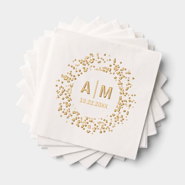 Serviettes Avec Dorure Confetti Splatter Fun Monogramme & Mariage de date (Insitu (empilé))