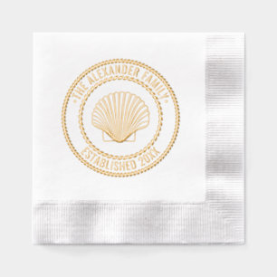 Serviettes Avec Dorure Coquille Saint-Jacques #3 Nom de Famille Date Fond