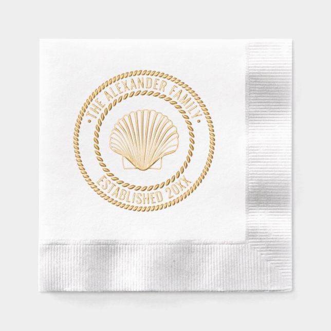 Serviettes Avec Dorure Coquille Saint-Jacques #3 Nom de Famille Date Fond (Recto)