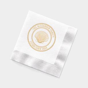 Serviettes Avec Dorure Coquille Saint-Jacques #3 Nom de Famille Date Fond