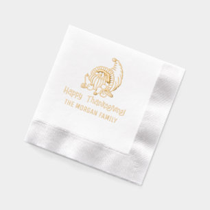 Serviettes Avec Dorure Corne d'Abondance Rustique Joyeux Thanksgiving Nom