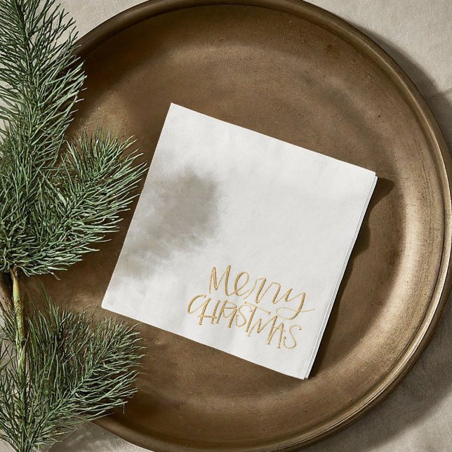 Serviettes Avec Dorure Corner moderne Joyeux Noël (Modern Corner Merry Christmas Foil Napkins)