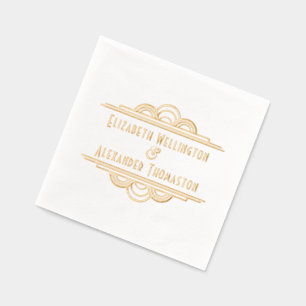 Serviettes Avec Dorure Couple de mariage Art Déco Deux Noms #3