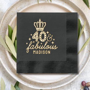 Serviettes Avec Dorure Couronne 40 ans & Fabuleuse Nom 40e anniversaire