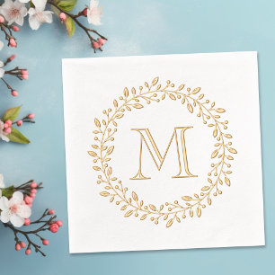 Serviettes Avec Dorure Couronne botanique ronde de baie Monogramme Initia