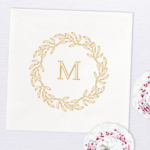Serviettes Avec Dorure Couronne de feuille végétale Monogramme moderne