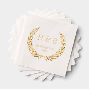 Serviettes Avec Dorure Couronne de laurier botanique chic et initiales du