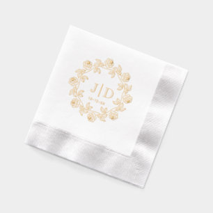Serviettes Avec Dorure Couronne de Roses 2 Initial Monogramme de Mariage