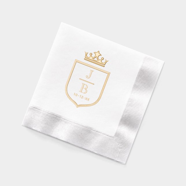 Serviettes Avec Dorure Couronne Famille Crest 2 Premier Mariage Monogramm (Gauche)