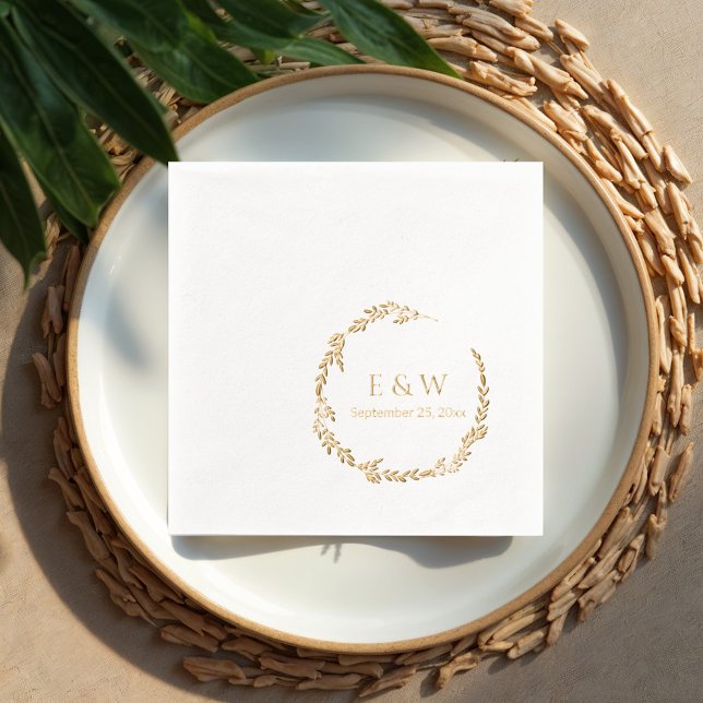 Serviettes Avec Dorure Couronne fleurie de luxe avec Mariage Monogramme (Créateur téléchargé)