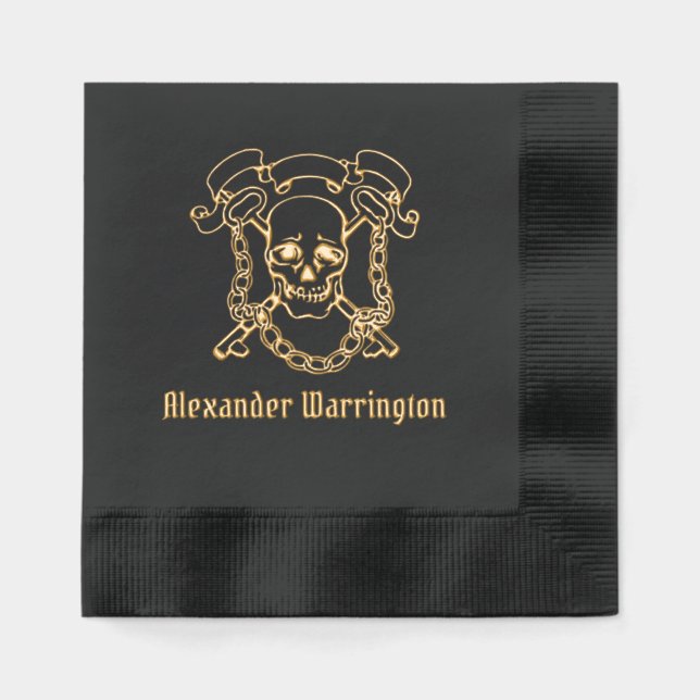 Serviettes Avec Dorure Crâne gothique, Touches, Nom de la chaîne (Recto)
