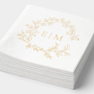 Serviettes Avec Dorure Crête feutrée moderne Simple Monogramme Mariage Or