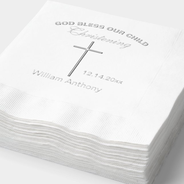 Serviettes Avec Dorure Croix de Baptême Nom (Détail)
