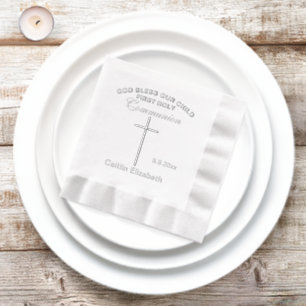 Serviettes Avec Dorure Croix de première communion Nom Date