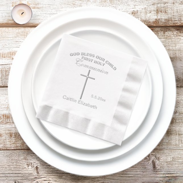 Serviettes Avec Dorure Croix de première communion Nom Date (Initiation)
