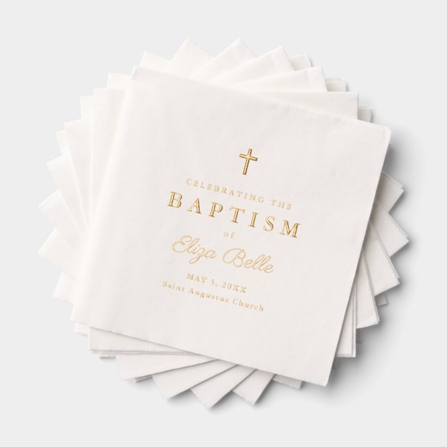 Serviettes Avec Dorure Croix dorée classique élégante Baptême écriture (Insitu (empilé))