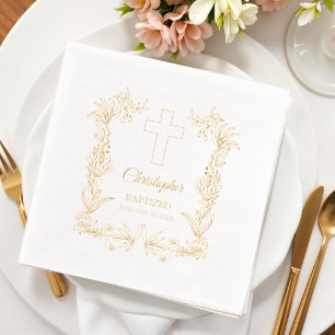 Serviettes Avec Dorure Croix florale personnalisée pour baptême