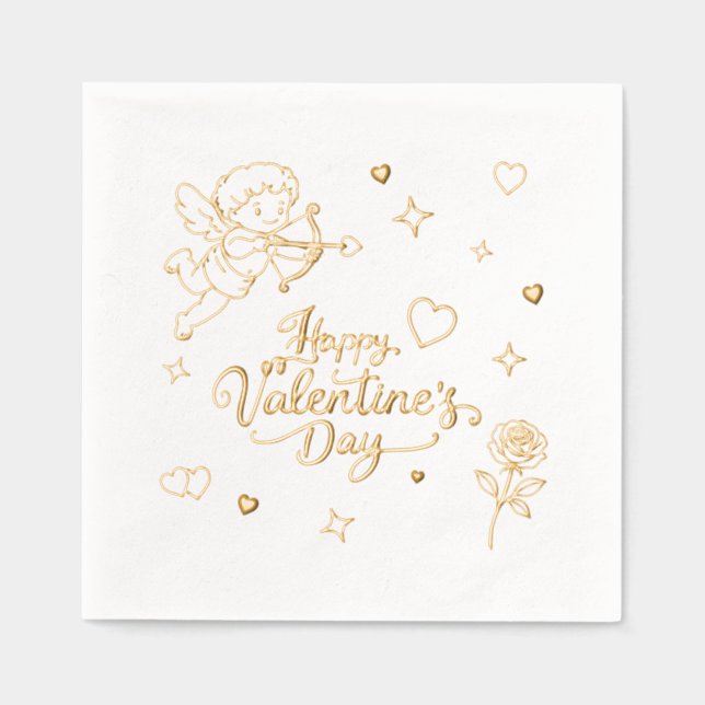 Serviettes Avec Dorure Cupidon de la Saint-Valentin et conception de grib (Recto)