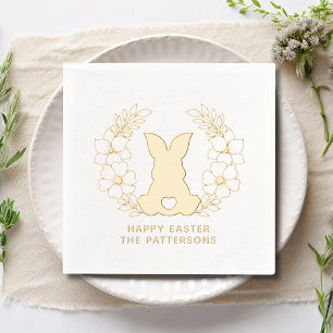 Serviettes Avec Dorure Cute Lapin de Pâques Fleur Wreath Nom personnalisé