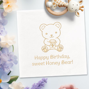 Serviettes Avec Dorure Cute Ours Tenant un Pot de Miel Anniversaire