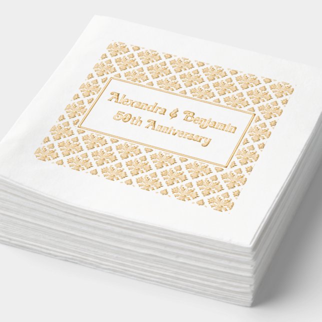 Serviettes Avec Dorure Damask Floral BG Toute Occasion - 50e Anniversaire (Détail)