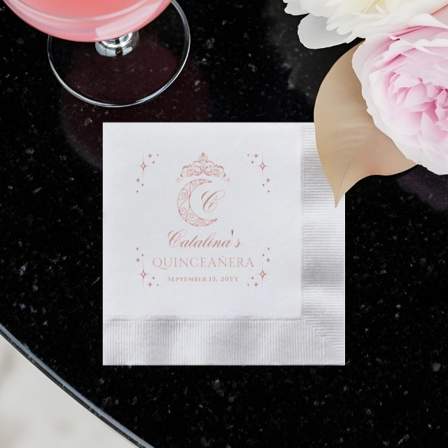 Serviettes Avec Dorure Diadème Croissant de Lune Céleste Monogramme  (Tiara Celestial Crescent Moon Monogram Foil Napkins)